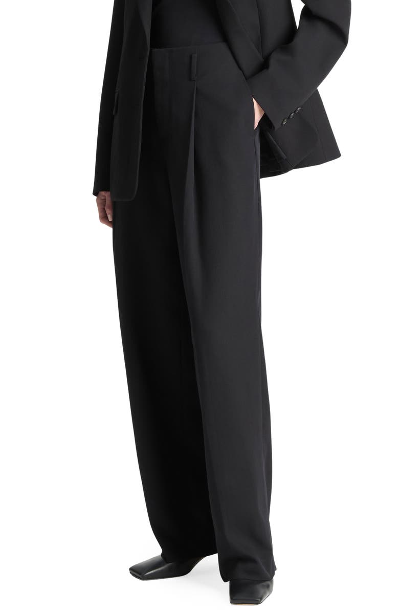 Vince High Waist Pleated Wide Leg Pants, Alternate, color, Black