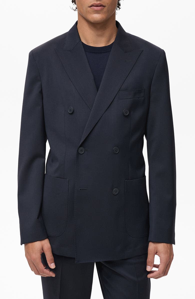 MANGO Slim Fit Double Breasted Wool Suit Jacket, Main, color, Blue