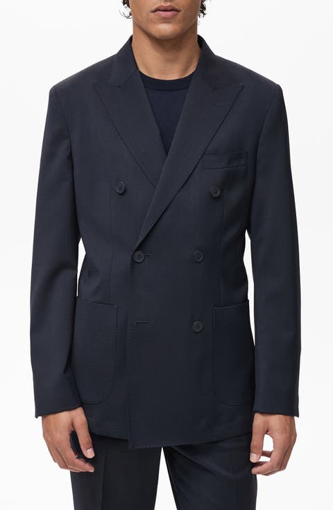Slim Fit Double Breasted Wool Suit Jacket