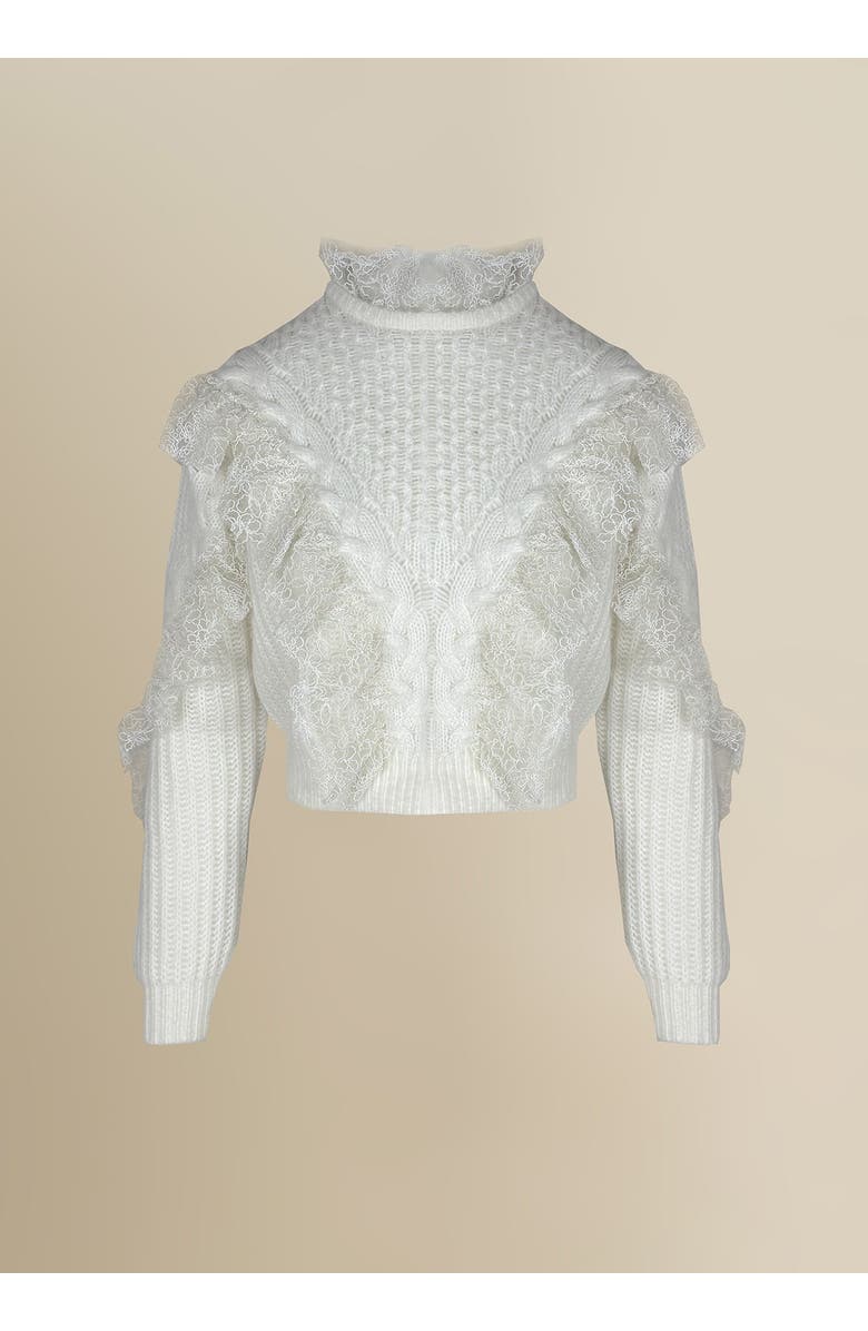 Contessa Mills Wildes Soft Warm Lace-Trimmed Wool Sweater, Main, color, White