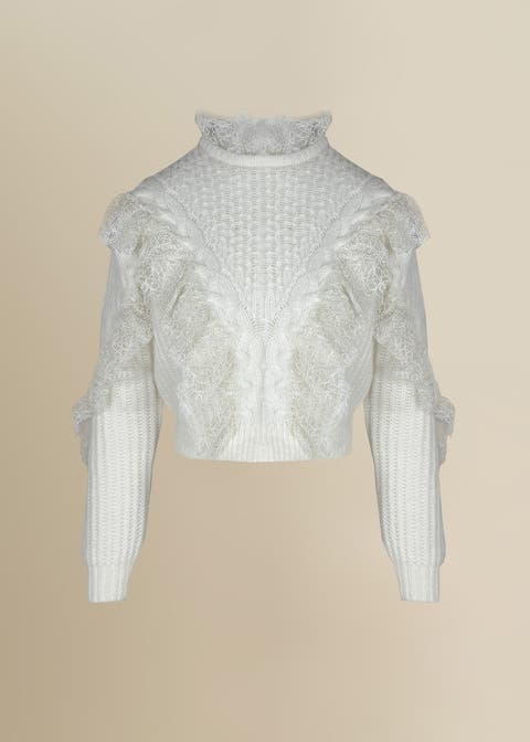 Wildes Soft Warm Lace-Trimmed Wool Sweater