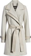 Badgley Mischka Collection Badgley Mischka Faux Leather Trim Wool Blend Coat
