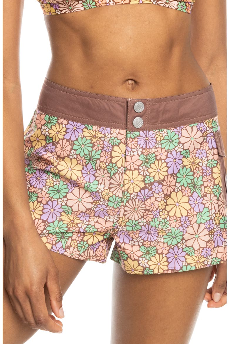Floral Cover-Up Shorts, Main, color, ROOT BEER ALL ABOUT
