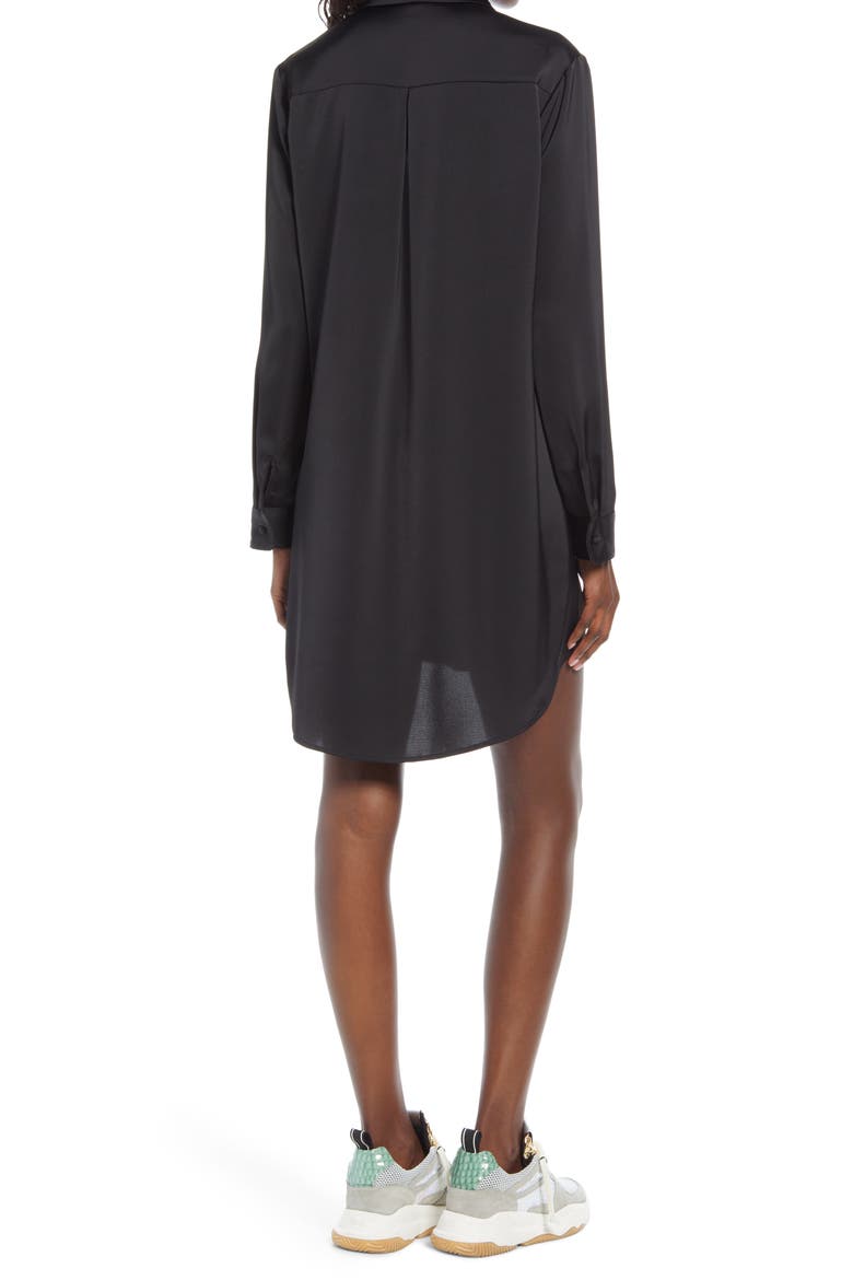 Hiedi Long Sleeve Shift Shirtdress, Alternate, color, BLACK SATIN