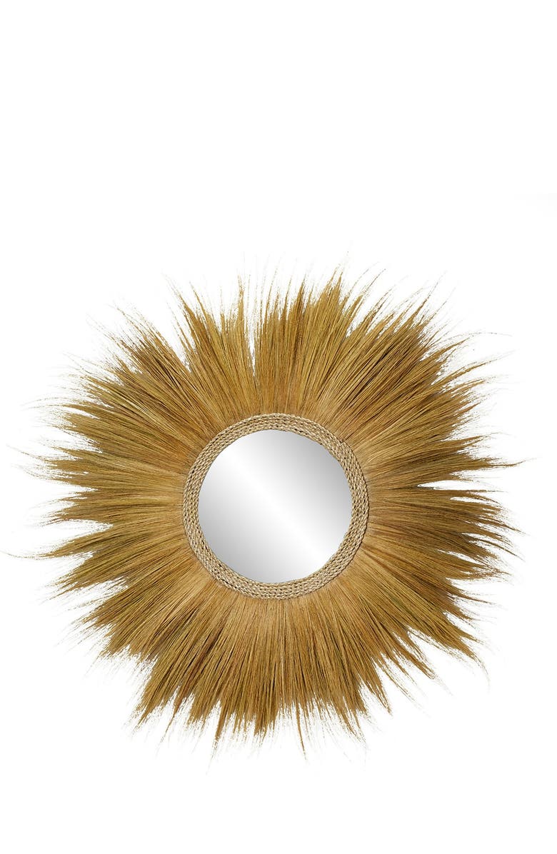 GINGER BIRCH STUDIO Brown Dried Plant Starburst Wall Mirror, Main, color,
