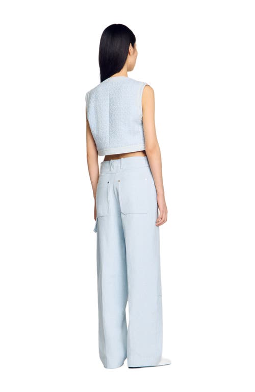 Sandro Decorative Tweed Jacket In Sky Blue