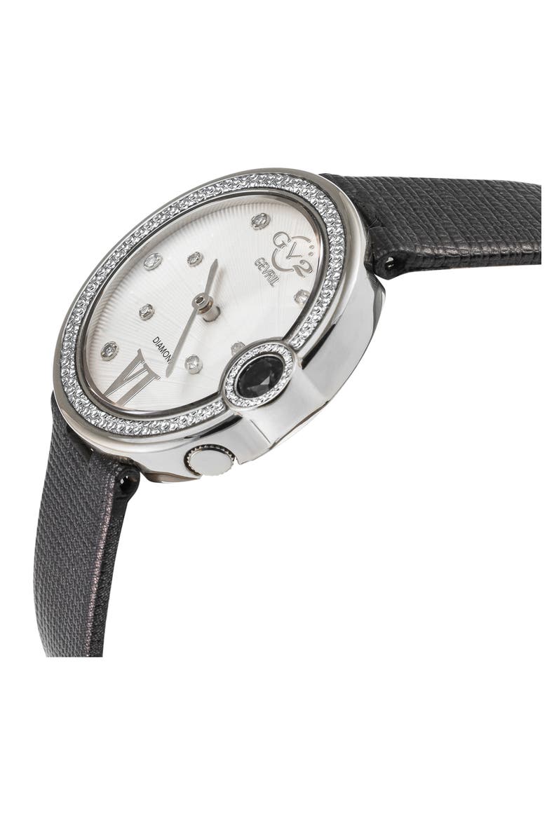 Perugia Diamond Leather Strap Watch, 33mm - 0.102ct., Alternate, color, GRAY