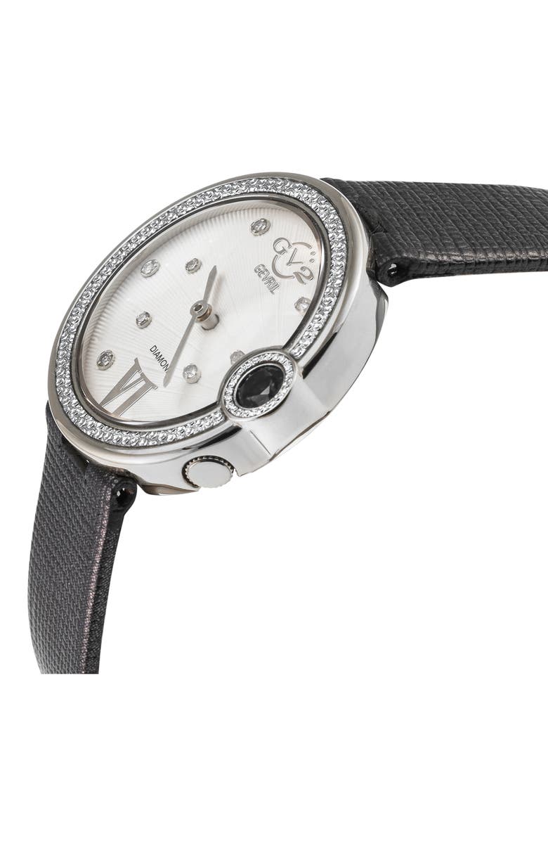 GV2 Perugia Diamond Leather Strap Watch, 33mm - 0.102ct., Alternate, color, Gray