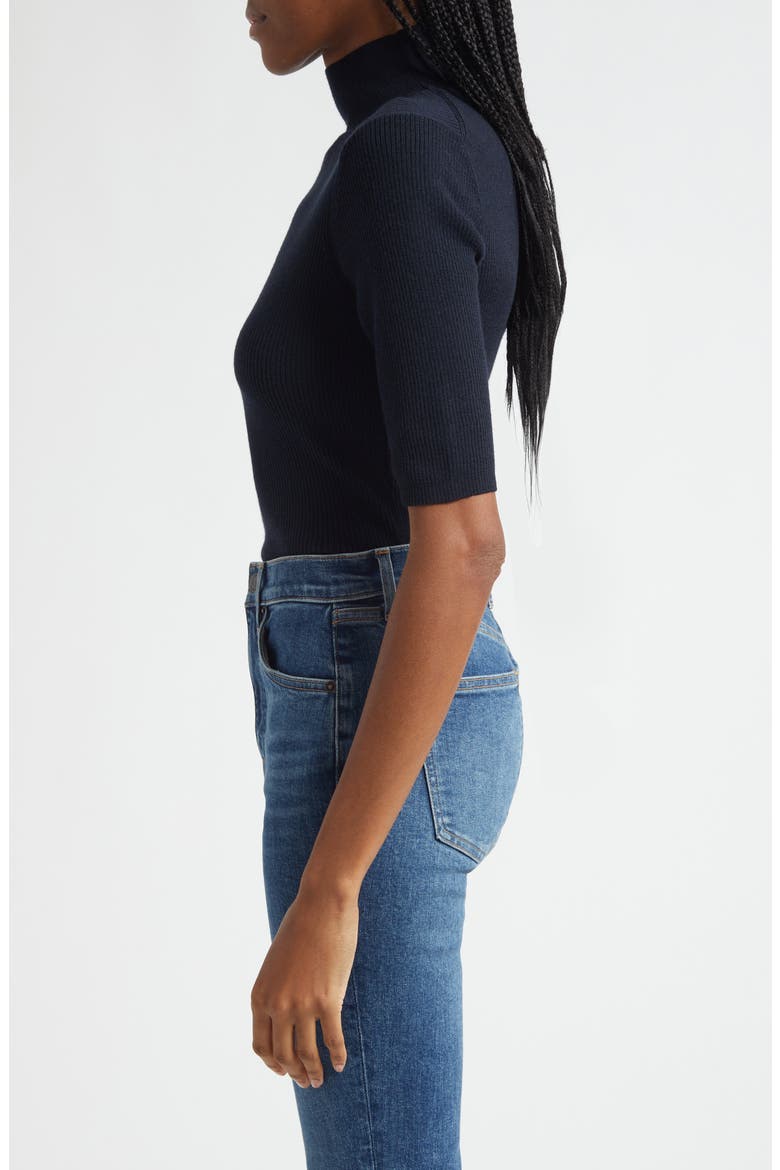 Alastair Rib Short Sleeve Merino Wool Sweater, Alternate, color, NAVY