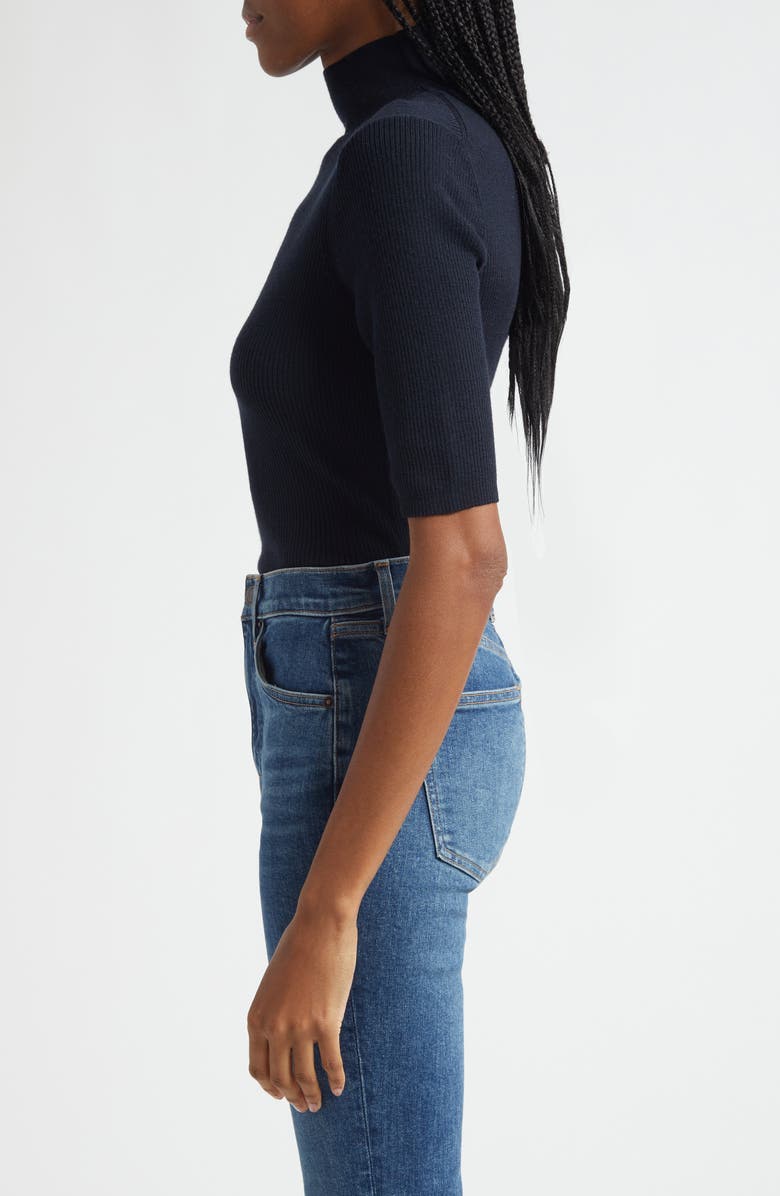 Veronica Beard Alastair Rib Short Sleeve Merino Wool Sweater, Alternate, color, Navy