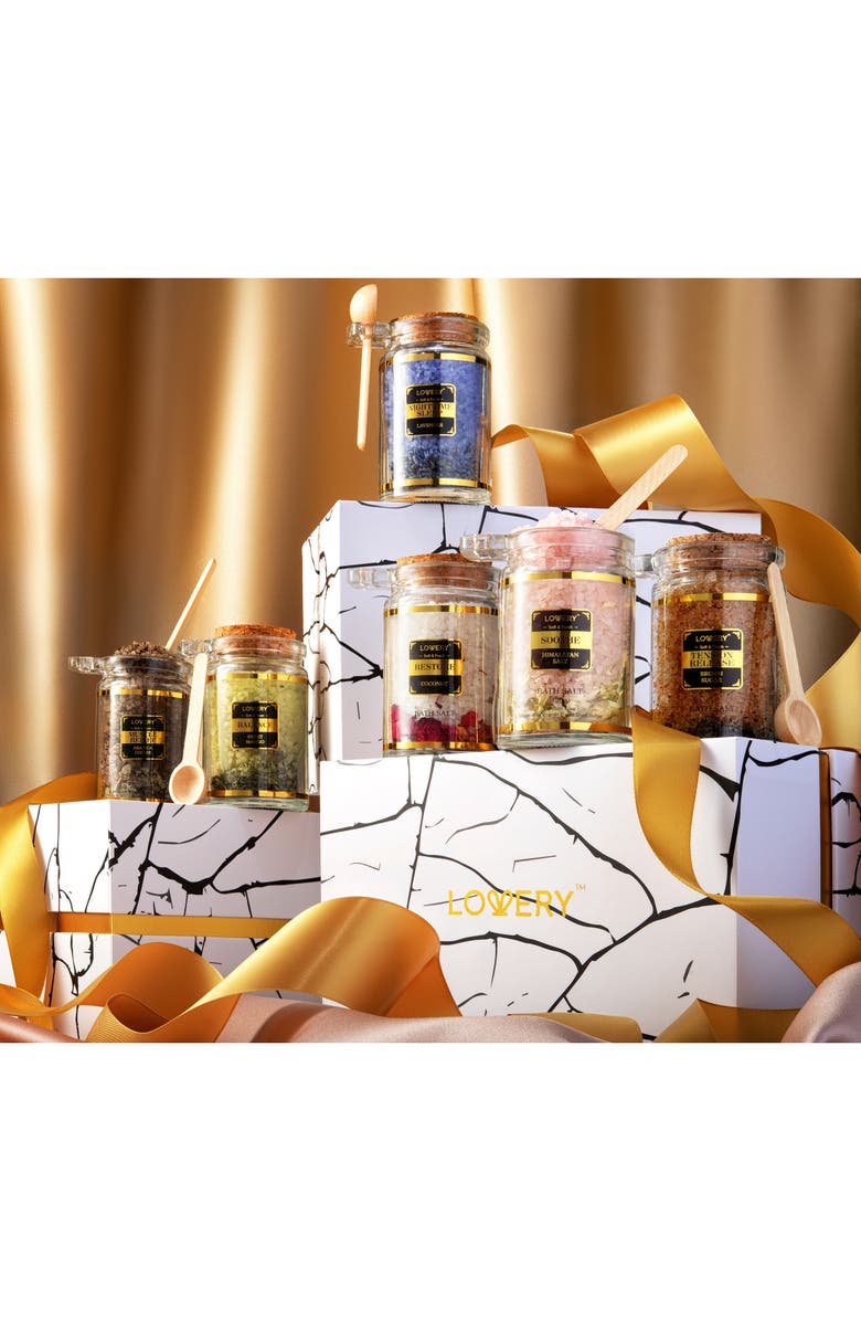 Lovery 6-Piece Bath Salts Gift Set with Natural Herbs and Essential Oils, Alternate, color, White / Gold
