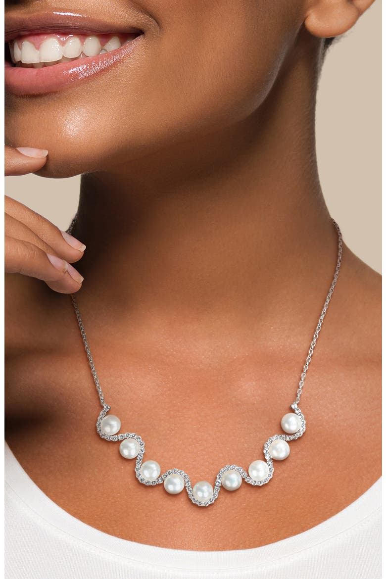 Freshwater Pearl & White Topaz Necklace & Stud Earrings Set, Alternate, color, WHITE