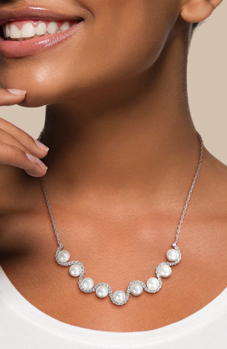 DELMAR Freshwater Pearl & White Topaz Necklace & Stud Earrings Set, Alternate, color, White