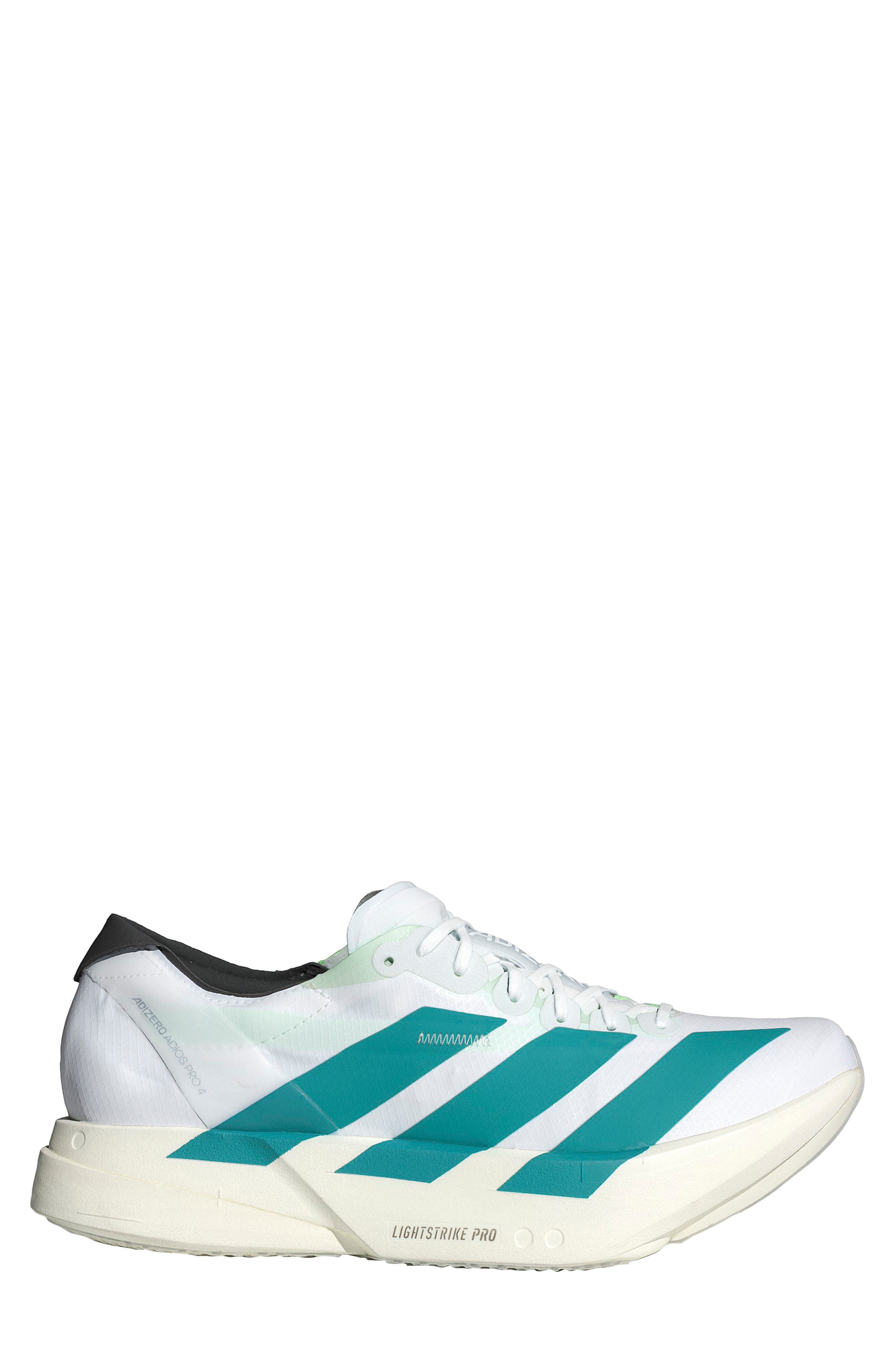 adidas Gender Inclusive Adios 9 Pro 4 Running Sneaker, Alternate, color, White/ Pure Teal/ Carbon