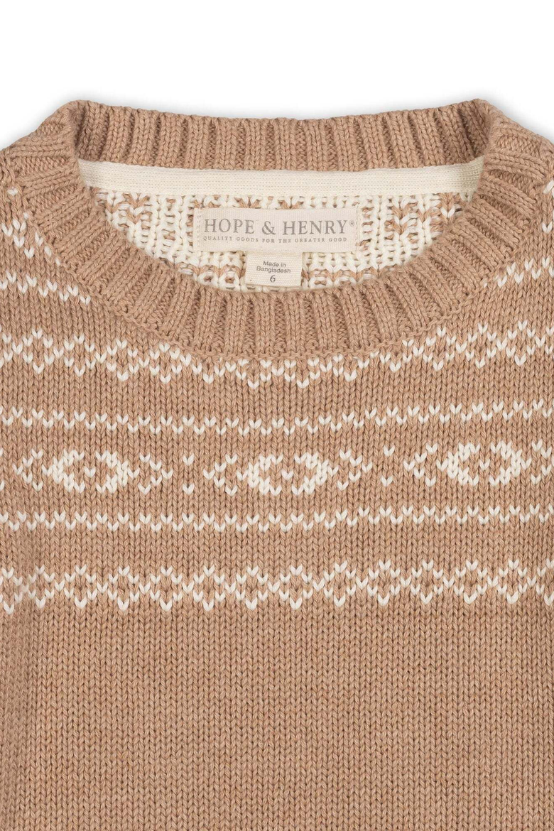 Kids' Organic Cotton Crewneck Sweater, Alternate, color, Camel Fair Isle