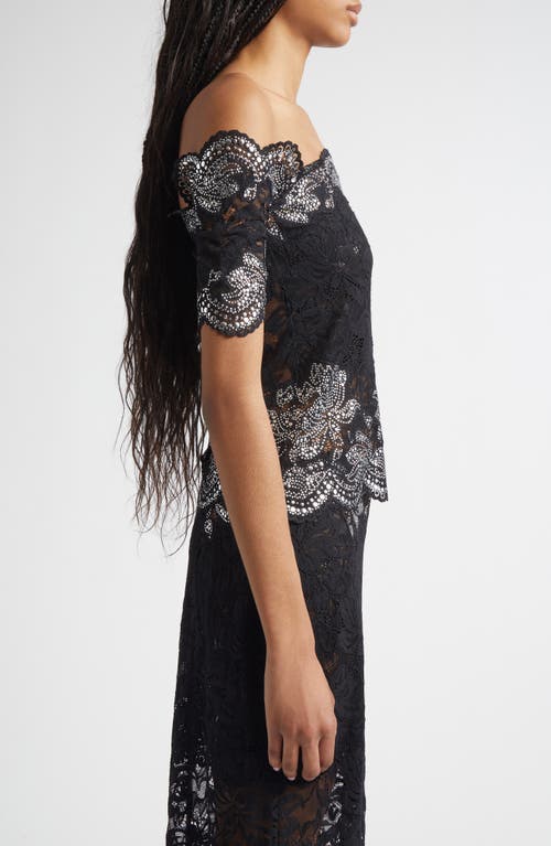 Rabanne Stud Embellished Off The Shoulder Lace Top In Purple