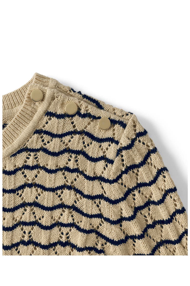 Plus Size Cotton Viscose Button Shoulder Modern Crew Sweater, Alternate, color, Champagne/Navy Stitch Stripe