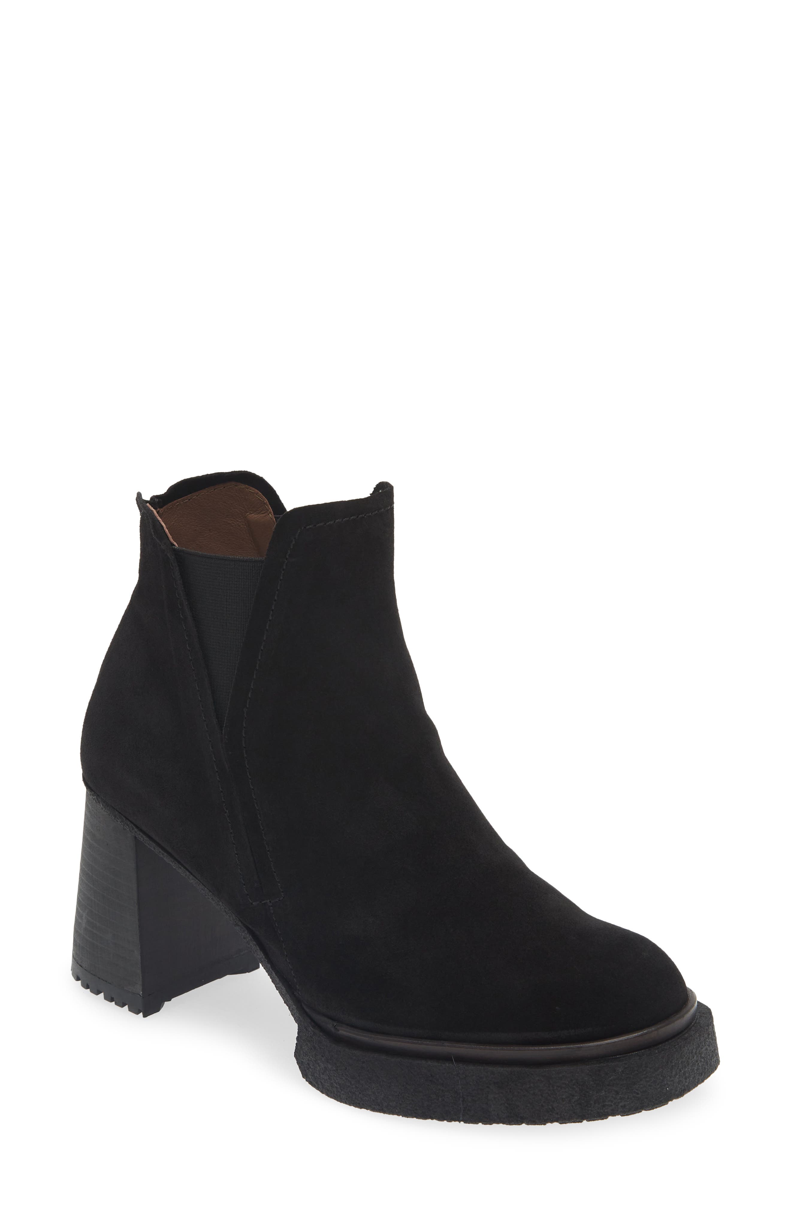 Wonders Platform Chelsea Boot, Main, color, Black Suede