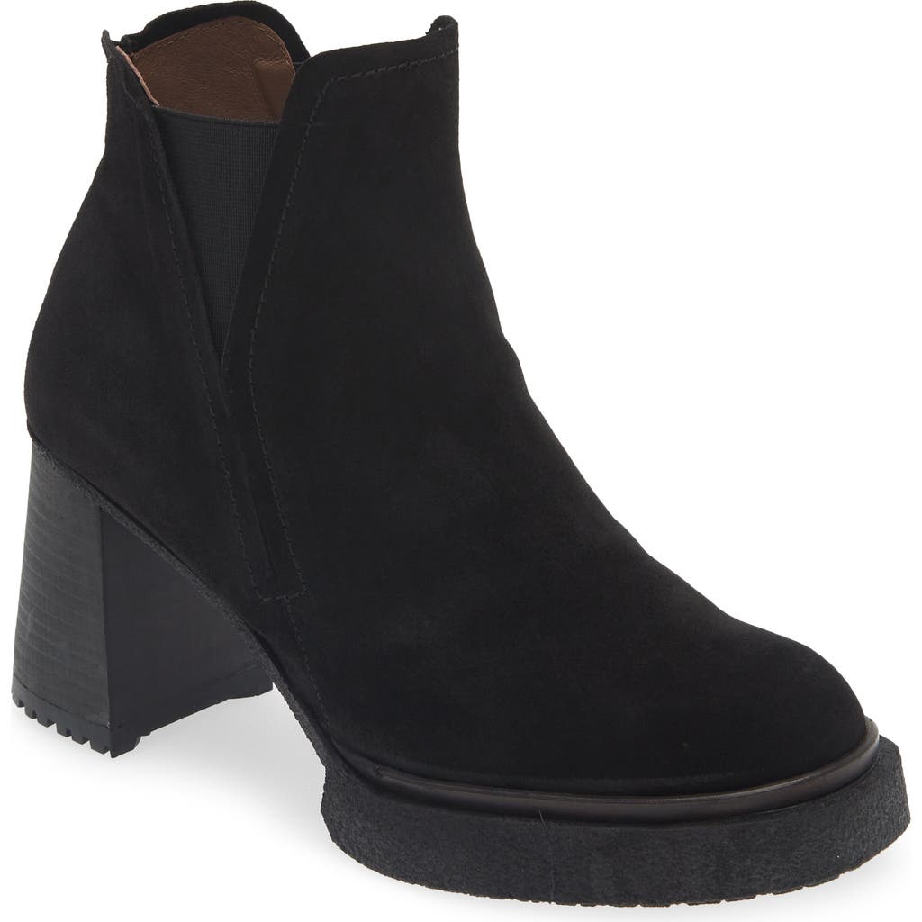 Wonders Platform Chelsea Boot in Black Suede