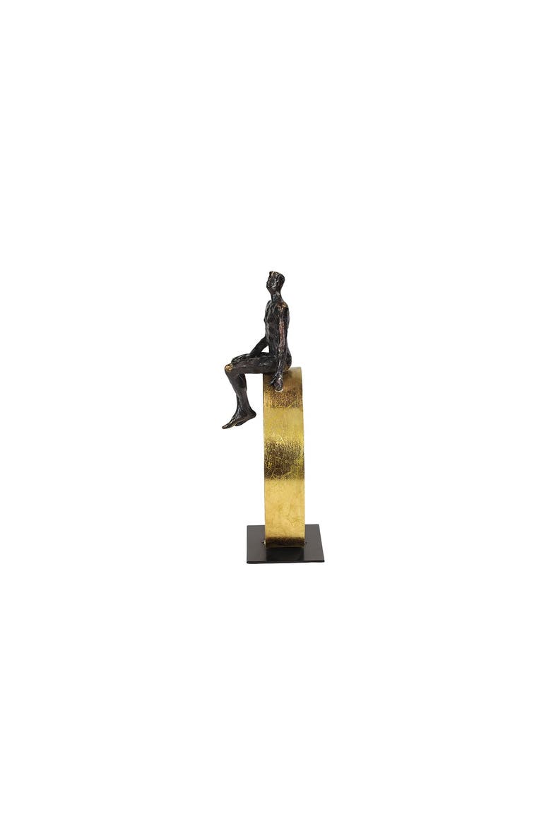 Black Polystone Modern People Sculpture, Alternate, color, BLACK