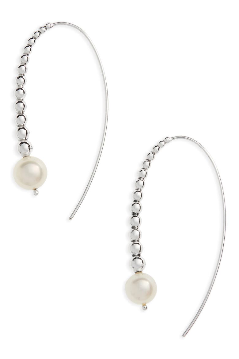 Threader Pearl Earrings, Main, color, SILVER