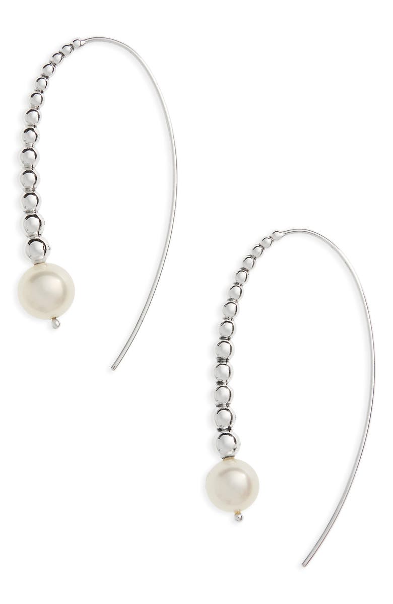 LAGOS Threader Pearl Earrings, Main, color, Silver