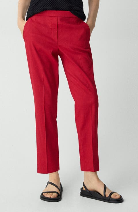 Women's Red High-Waisted Pants & Leggings