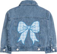 Sweet Wink Blue Plaid Bow Patch Denim Jacket