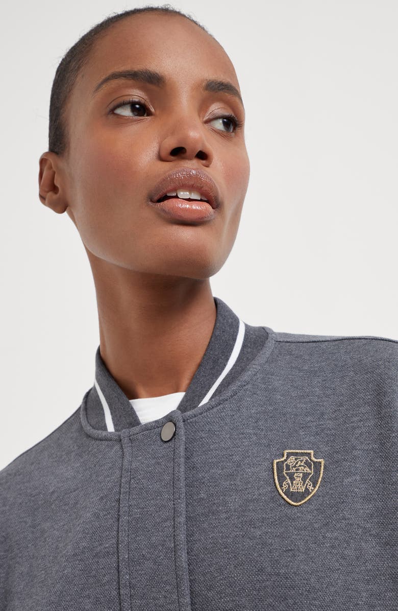 Brunello Cucinelli Techno cotton piqué bomber jacket with logo, Alternate, color, 