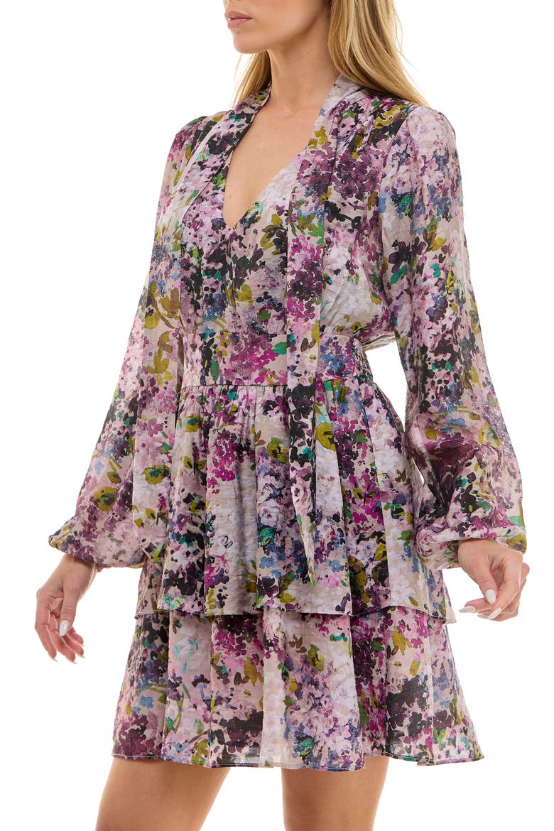 Long Sleeve Tiered Minidress, Alternate, color, LAVENDER FLORAL