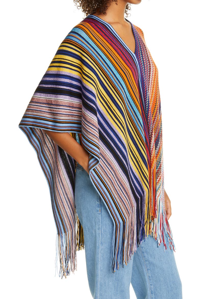 Metallic Stripe Wool Blend Poncho, Alternate, color, MULTI PURPLE/ ORANGE