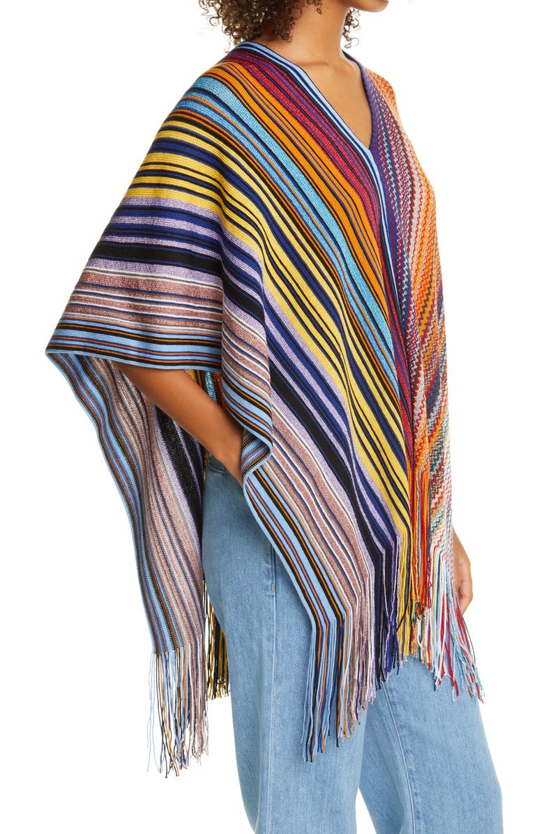 Missoni Metallic Stripe Wool Blend Poncho, Alternate, color, 
