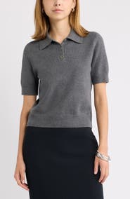 Open Edit Short Sleeve Polo Sweater
