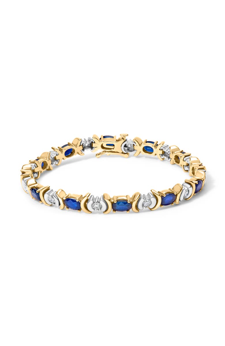 Haus of Brilliance 14K Gold 1.0 Ct Diamond & 6 1/2 Cttw Sapphire Link Bracelet, Main, color, Yellow