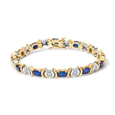 14K Gold 1.0 Ct Diamond & 6 1/2 Cttw Sapphire Link Bracelet