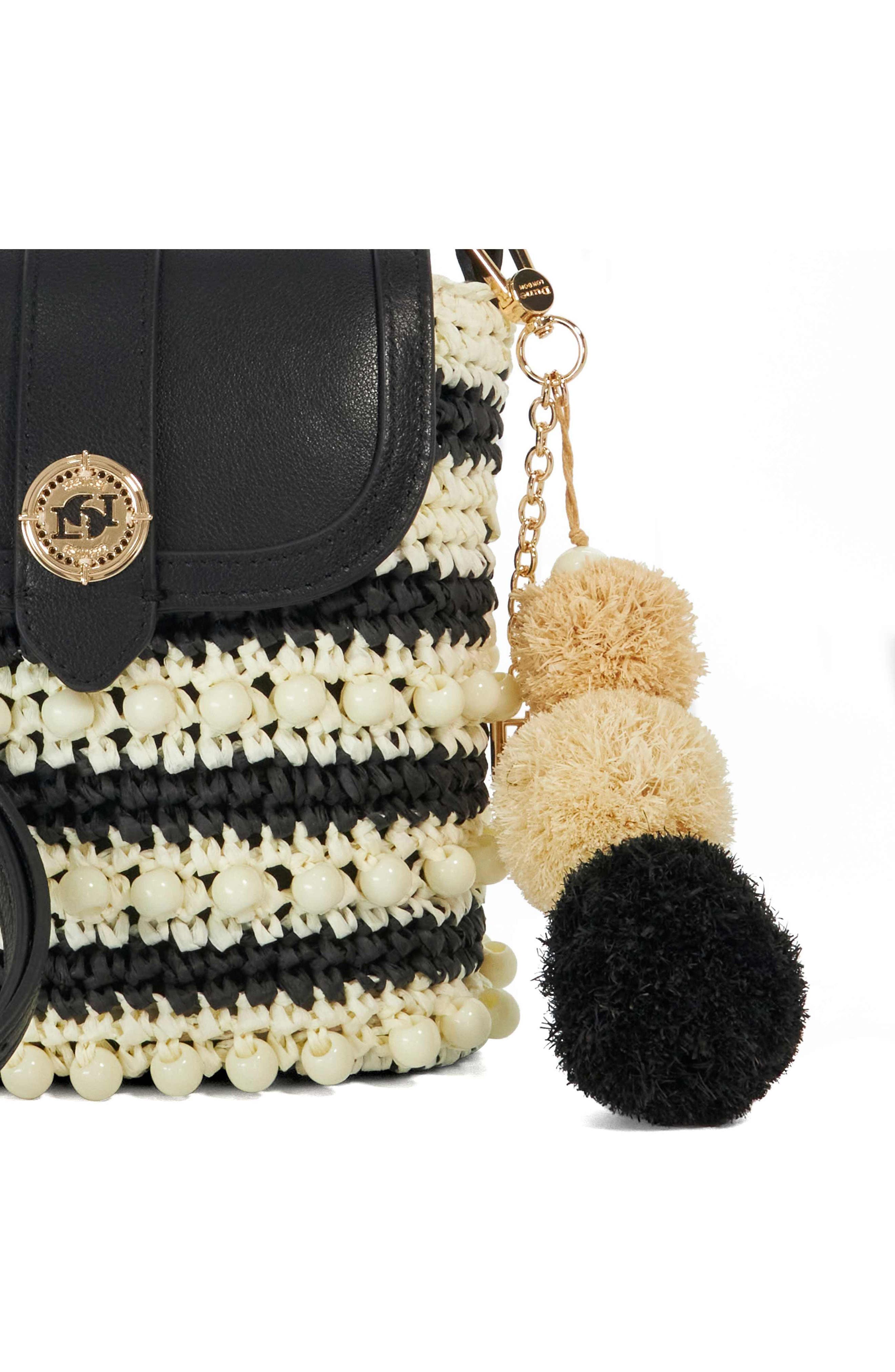 Dune London Dimple Raffia Handbag, Alternate, color, Black/ White