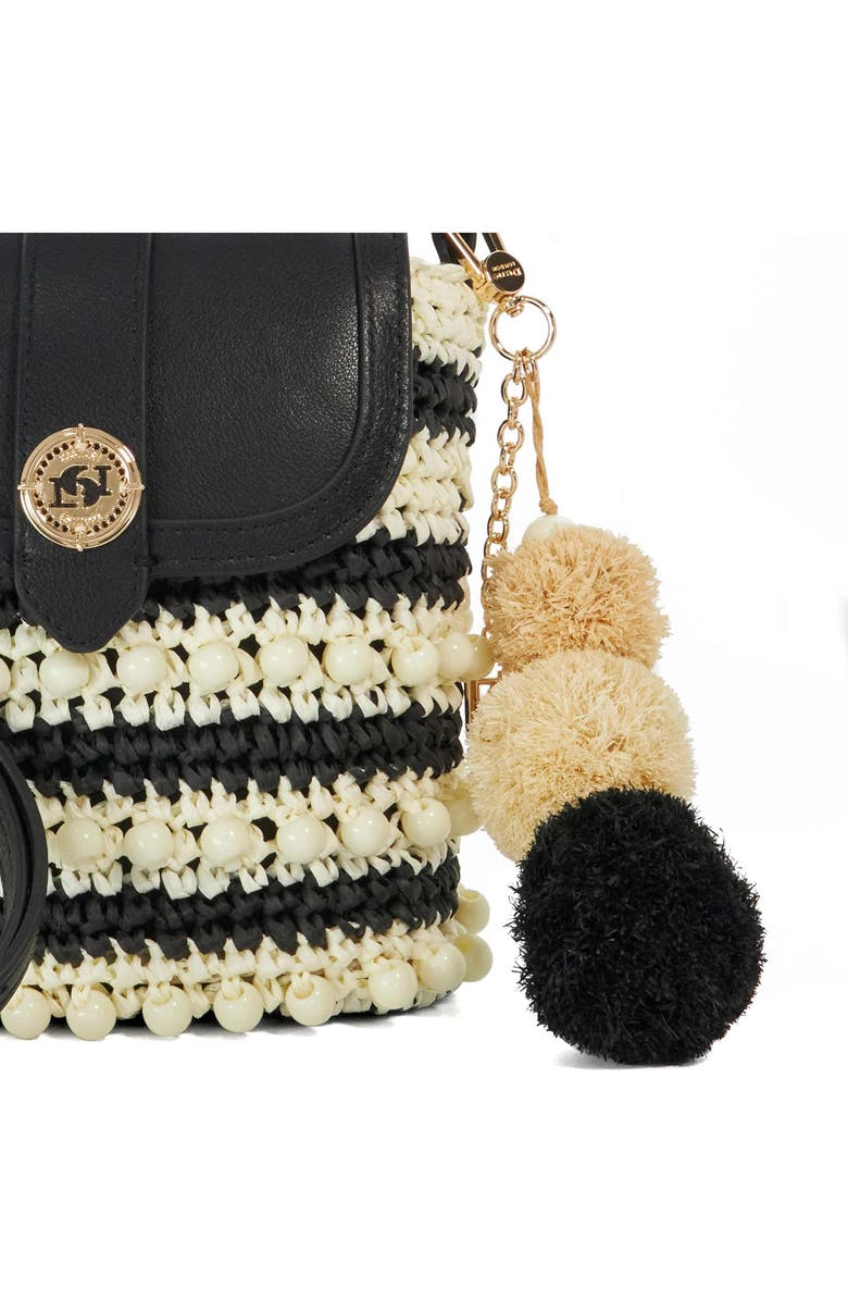 Dune London Dimple Raffia Handbag, Alternate, color, Black/ White