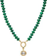 BY ADINA EDEN Colored Natural Stone Beaded /CZ Oval Bezel Charm Necklace