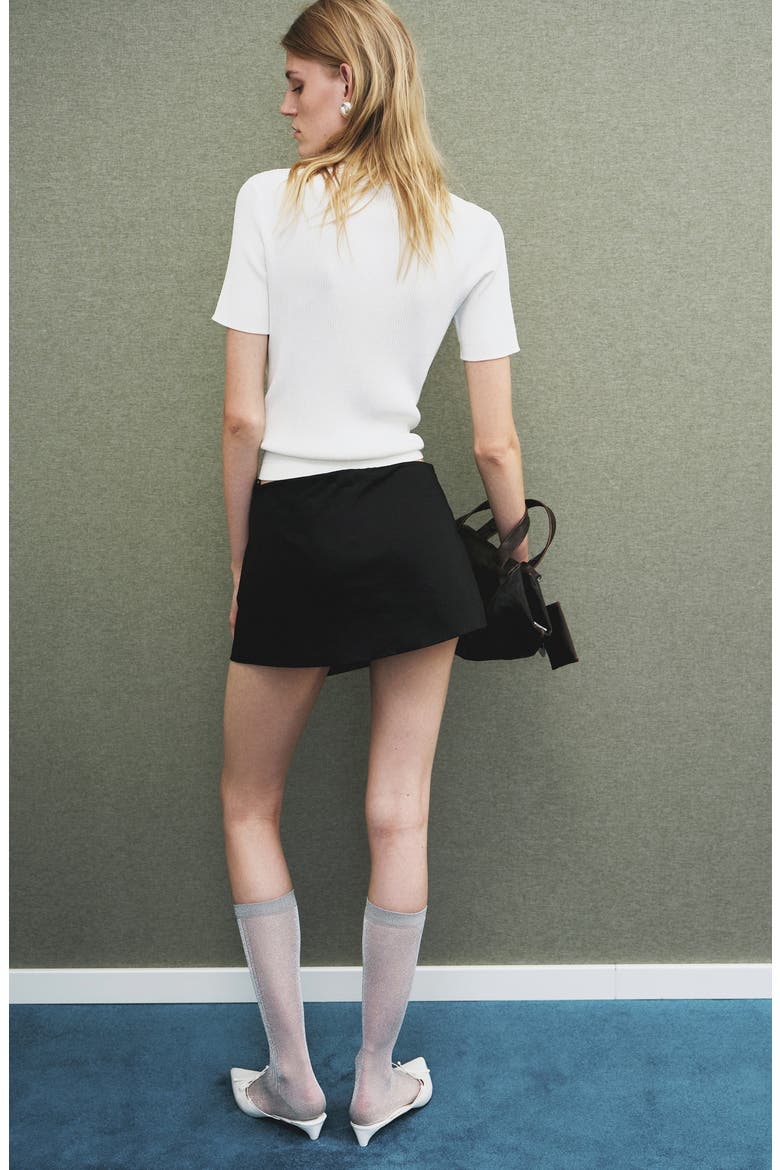 Bow Cotton Blend Miniskort, Alternate, color, BLACK