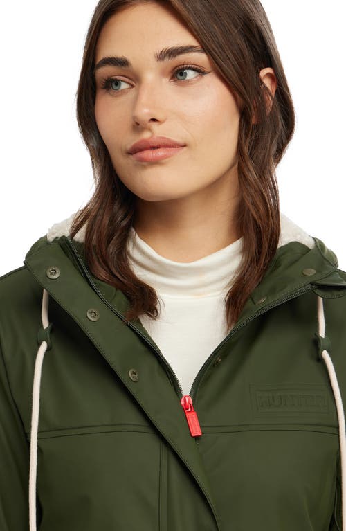 Hunter Sammy Waterproof Faux Fur Lined Hood Insulated Raincoat In Green