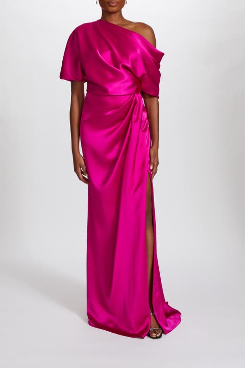 Fluid Satin Off-the-Shoulder Gown