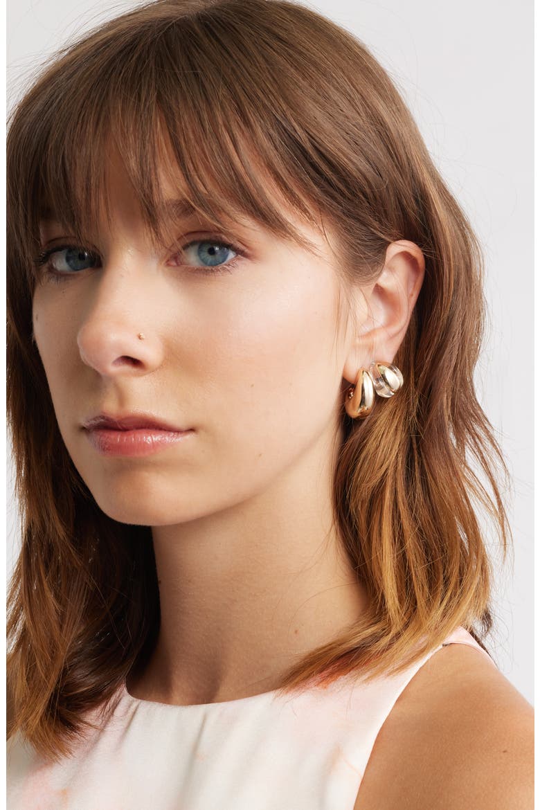 Set of 2 Huggie Earrings, Alternate, color, CLEAR- GOLD