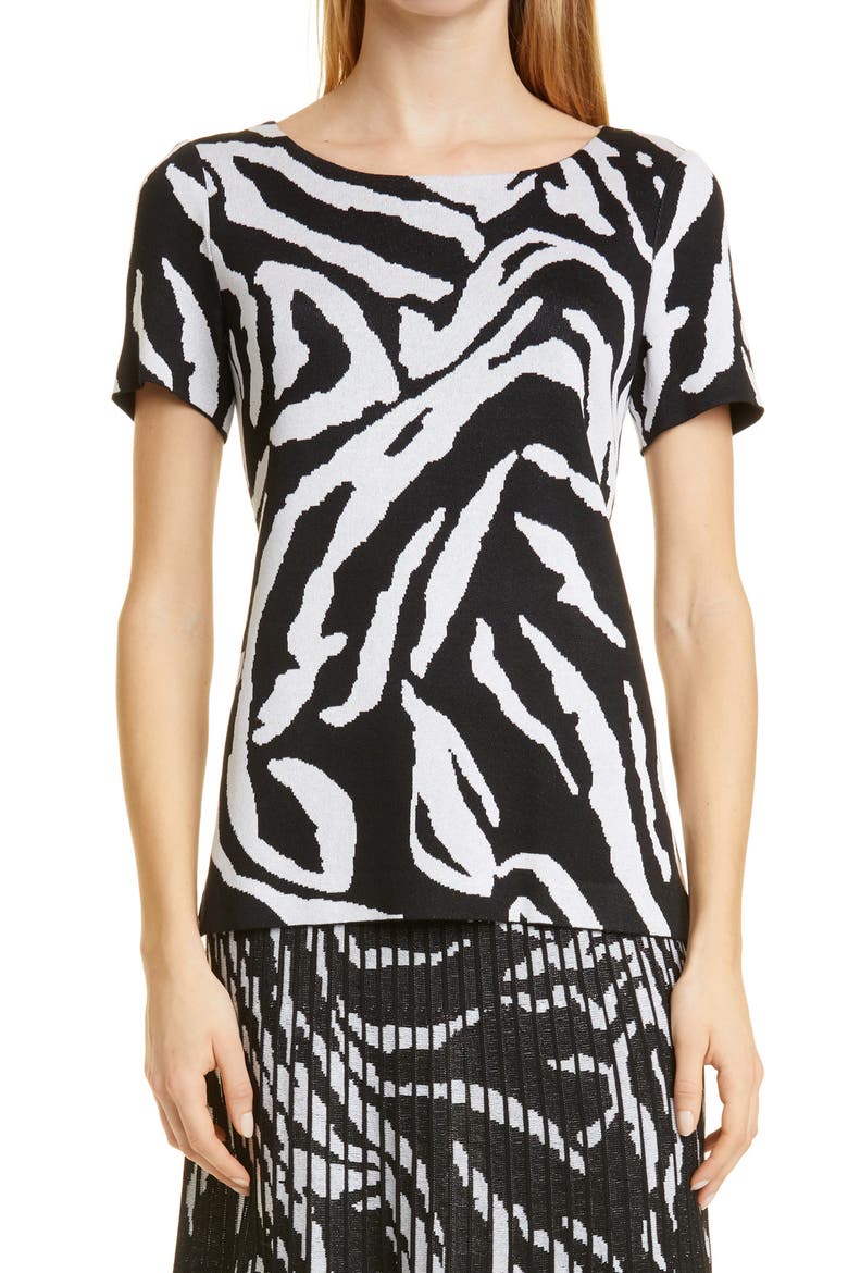 Zebra Swirl Knit Top, Main, color, BLACK/WHITE