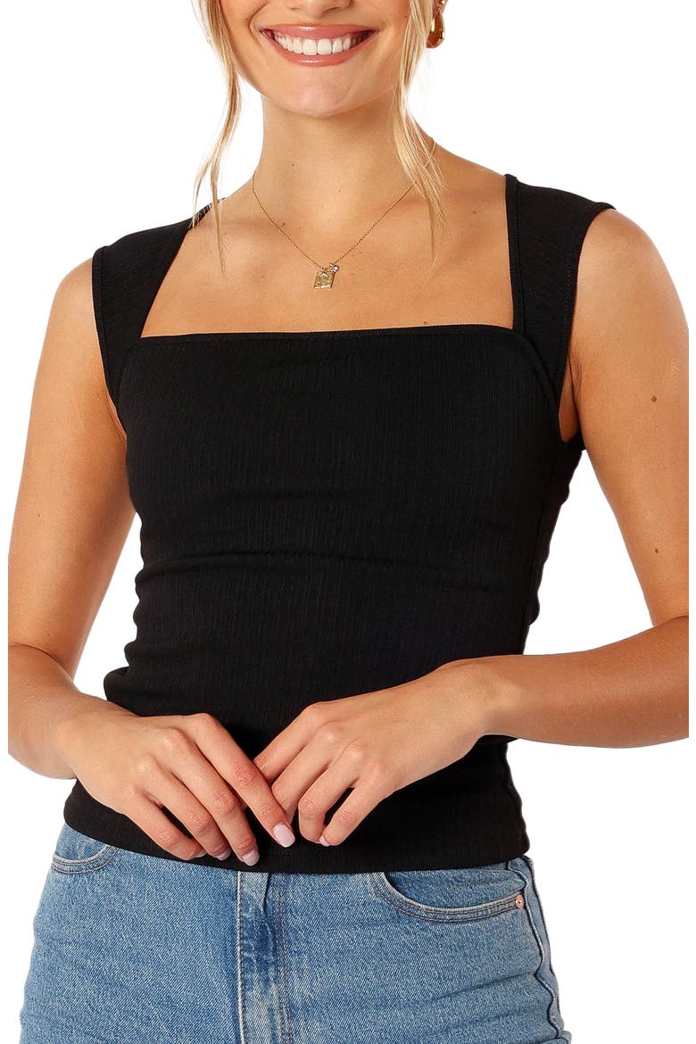 Clara Square Neck Sleeveless Knit Top, Main, color, BLACK