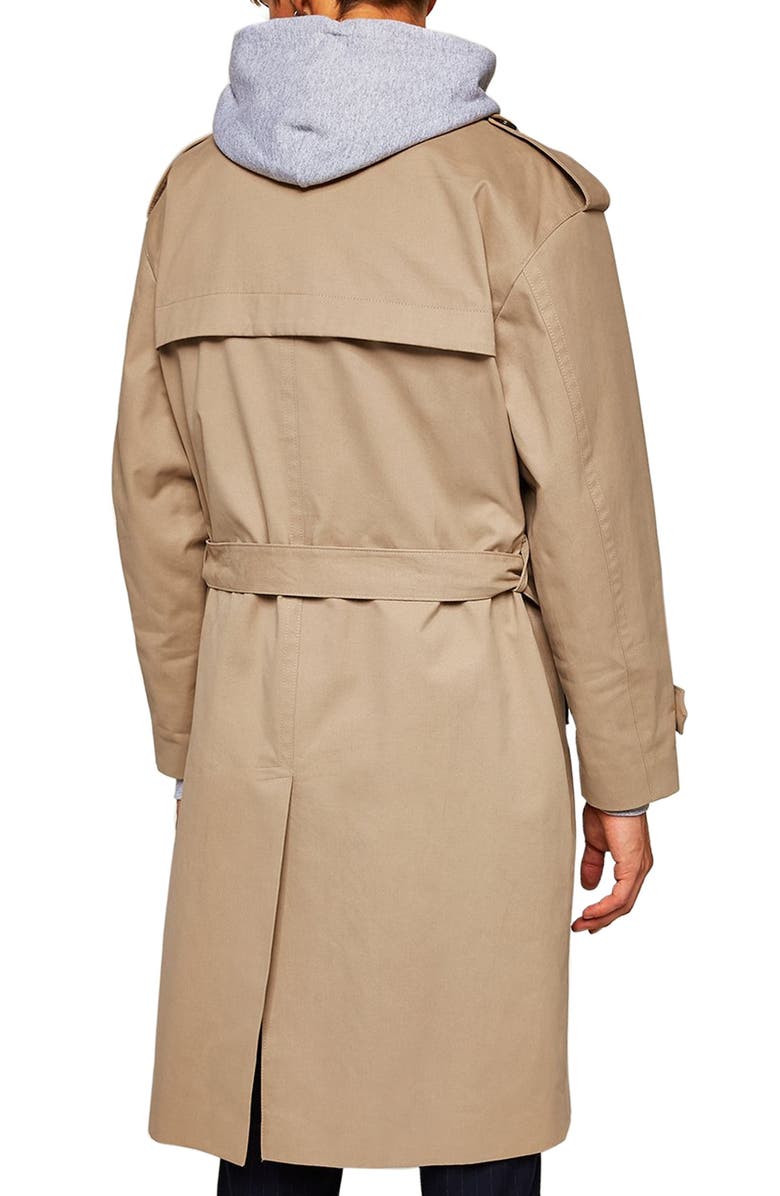 Topman Double Breasted Trench Coat, Alternate, color, 