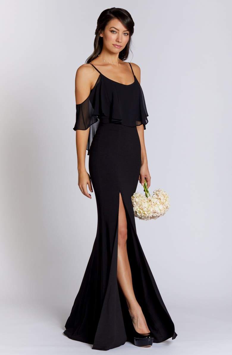 Dress the Population Diana Cold Shoulder Side Slit Gown, Alternate, color, 