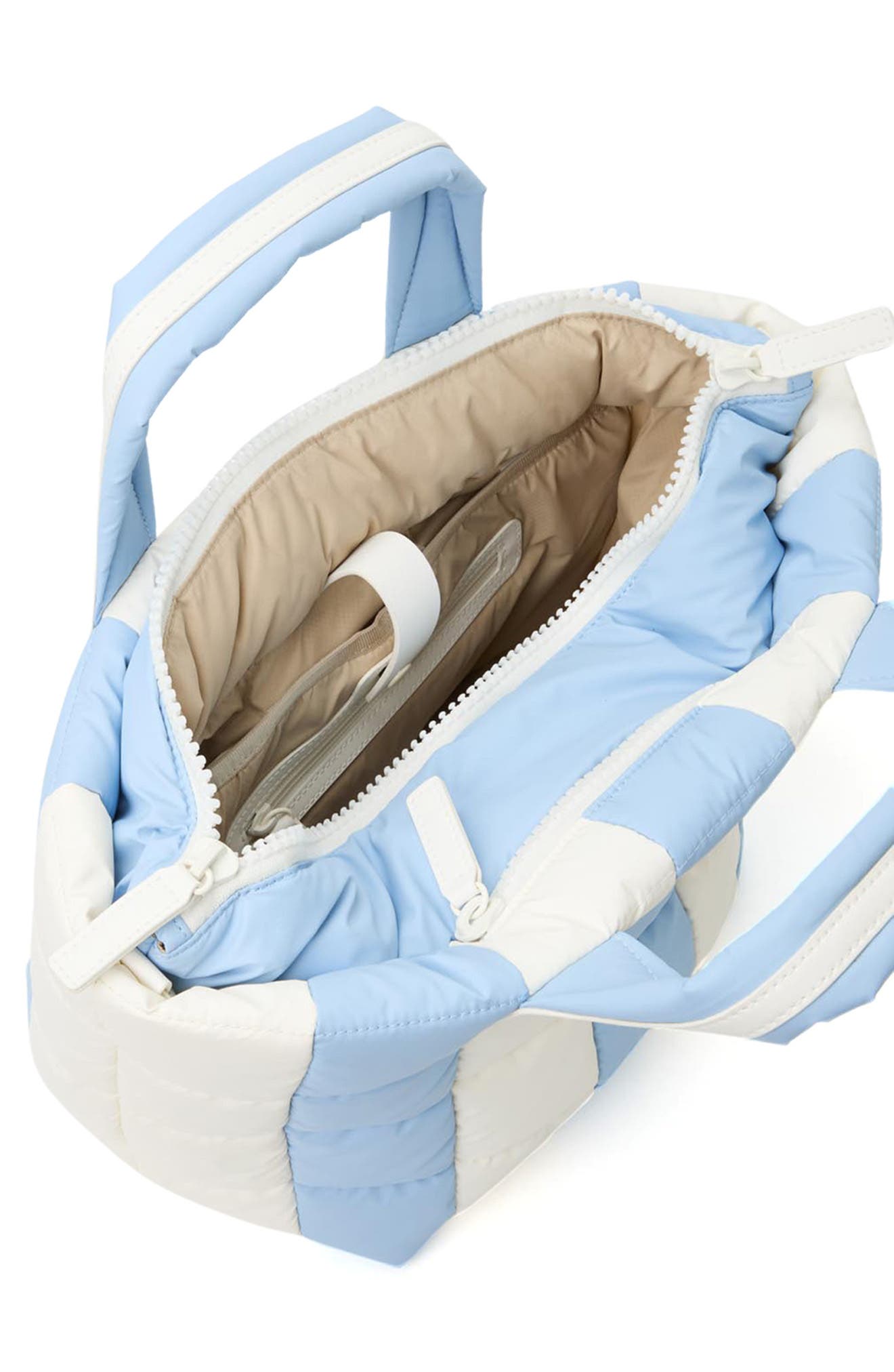 VeeCollective Small Porter Colorblock Recycled Nylon Tote, Alternate, color, Cerulean - Marshmallow Stripes