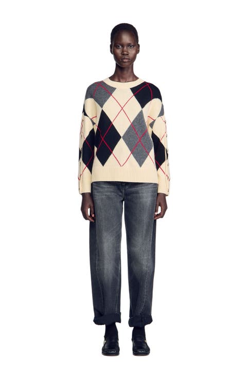 Wool Argyle Knit Sweater