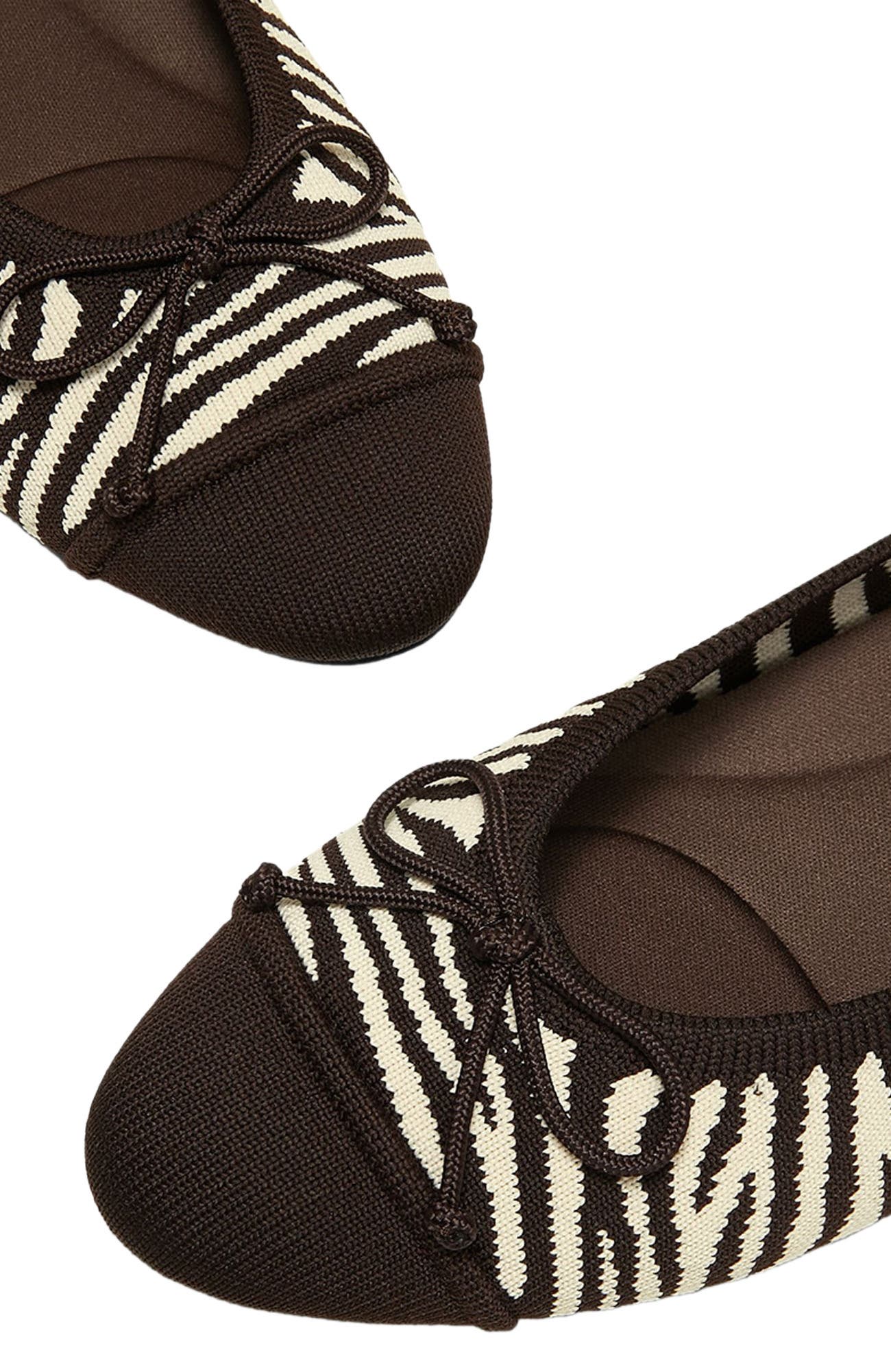 VIVAIA Almond-Toe Bow Flats, Alternate, color, Chocolate Zebra