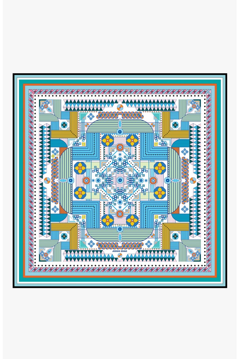 Silk Scarf Of Reconstruction With Shapes In Blue, Main, color, Blue